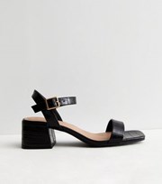 New Look Black Faux Croc 2 Part Block Heel Sandals